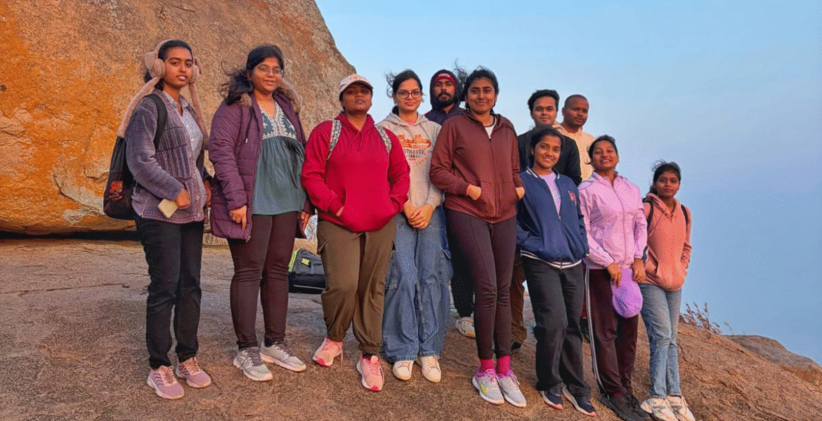 Makalidurga trek sunrise view with goChaarana trekking group