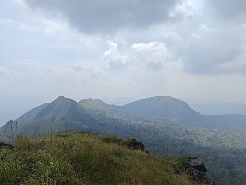 Beautiful panoramic views from Meruthi Gudda summit in the Western Ghats